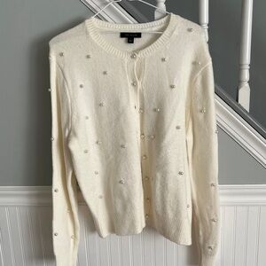 Ann Taylor Ivory Cardigan with Pearl Details